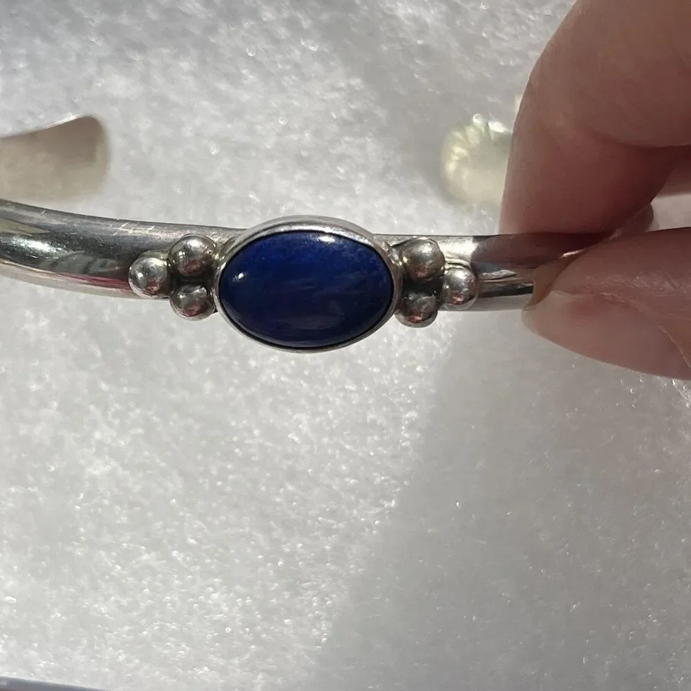 Vintage Navajo Cuff Bracelet Sterling Silver 925 Lapis Lazuli Blue 28g Boho 20s